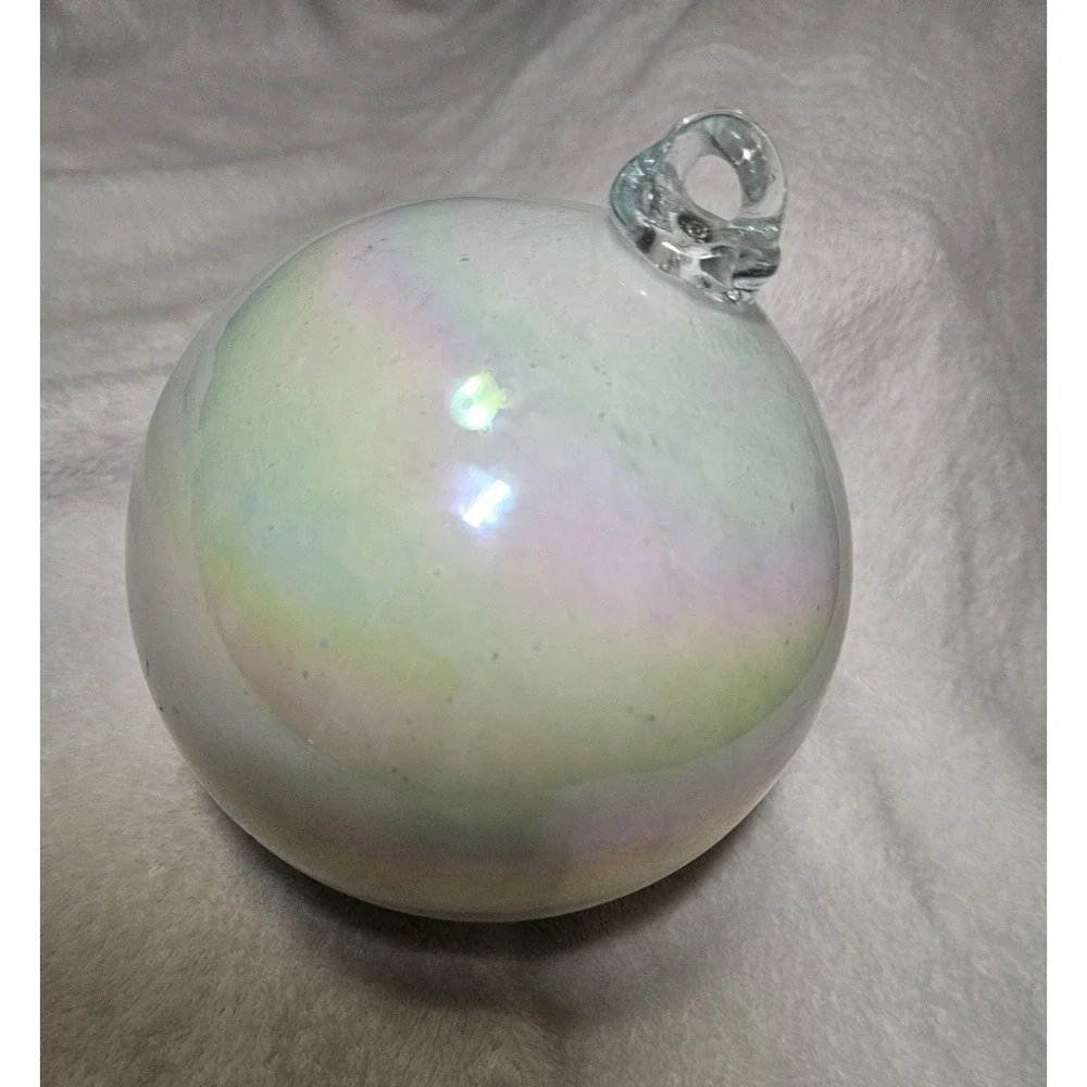 Christmas Ornament Hand Blown Glass Iridescent Angel Aura Glass Loop Pearl Heavy